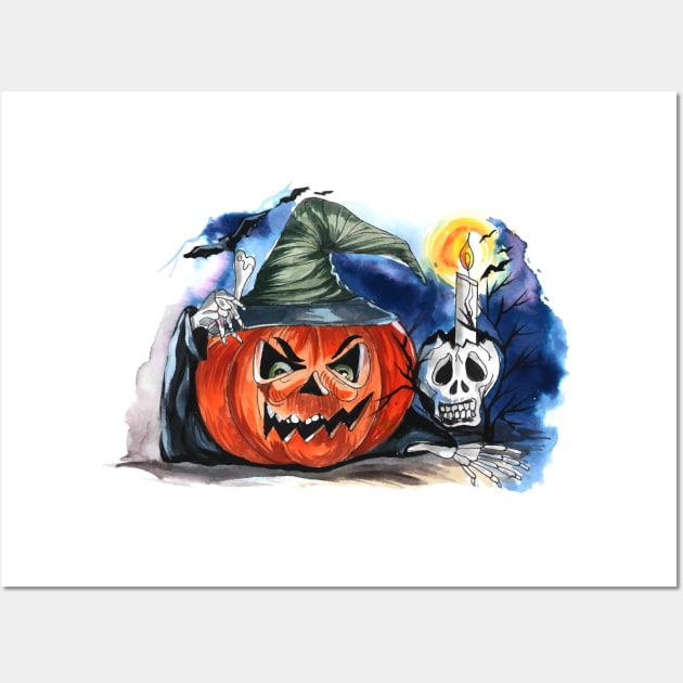 Pumpkin Scary Halloween Watercolor Wall Art by Mako Design 